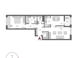 Продается 2-комнатная квартира ЖК Дом Нобель, 68.95  м², 17200000 рублей