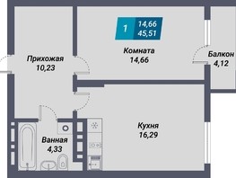 Продается 1-комнатная квартира ЖК Менделеев, 45.51  м², 7827720 рублей