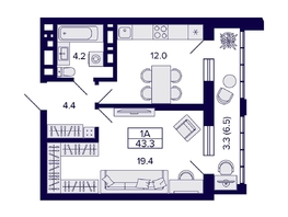 Продается 1-комнатная квартира ЖК Grando (Грандо), 43.3  м², 8300000 рублей