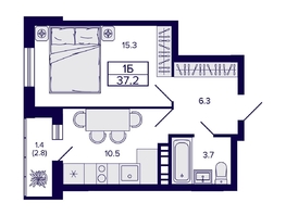 Продается 1-комнатная квартира ЖК Gorizont (Горизонт), 37.2  м², 5400000 рублей