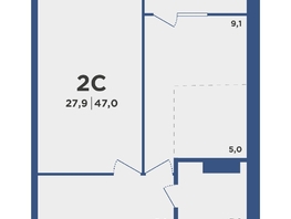 Продается 2-комнатная квартира ЖК Поколение, дом 2, 47  м², 5006000 рублей