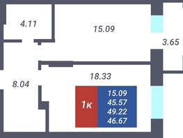 Продается 1-комнатная квартира ЖК Чкалов, дом 3, 46.2  м², 6693225 рублей