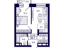 Продается 2-комнатная квартира ЖК Citatum (Цитатум), 39.7  м², 7200000 рублей