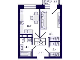 Продается 1-комнатная квартира ЖК Citatum (Цитатум), 40  м², 7150000 рублей