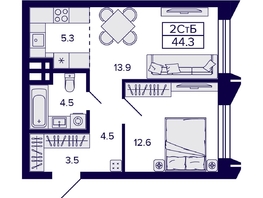 Продается 2-комнатная квартира ЖК Citatum (Цитатум), 44.3 м², 7500000 рублей