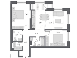 Продается 3-комнатная квартира ЖК ОСКАР, дом 1, 75.1  м², 14250000 рублей