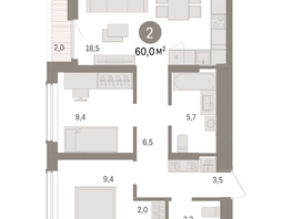 Продается 2-комнатная квартира ЖК Авиатор, дом 3, 60.03  м², 9470000 рублей