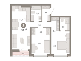 Продается 2-комнатная квартира ЖК Авиатор, дом 3, 71.77  м², 10920000 рублей