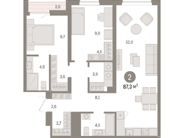 Продается 2-комнатная квартира ЖК Авиатор, дом 3, 87.26  м², 12580000 рублей