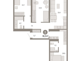 Продается 3-комнатная квартира ЖК Европейский берег, дом 49, 91.47  м², 14360000 рублей