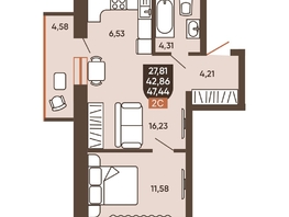 Продается 2-комнатная квартира ЖК Ермак, 47.44  м², 5800000 рублей