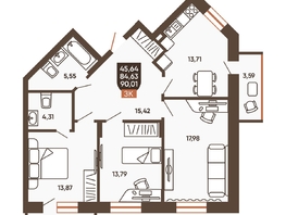 Продается 3-комнатная квартира ЖК Ермак, 90.01  м², 8690000 рублей