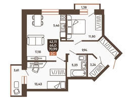 Продается 3-комнатная квартира ЖК Ермак, 70.99  м², 7460000 рублей