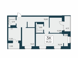 Продается 3-комнатная квартира ЖК Сакура парк, дом 2, 91.33  м², 16500000 рублей