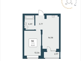 Продается 1-комнатная квартира ЖК Расцветай на Авиастроителей, 40.87  м², 6350000 рублей