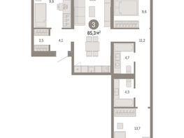 Продается 3-комнатная квартира ЖК Европейский берег, дом 49, 85.25  м², 13220000 рублей