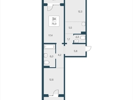 Продается 3-комнатная квартира ЖК Цветной бульвар, дом 4 сек 2, 75  м², 7950000 рублей