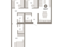 Продается 3-комнатная квартира ЖК Европейский берег, дом 49, 93.59  м², 14370000 рублей