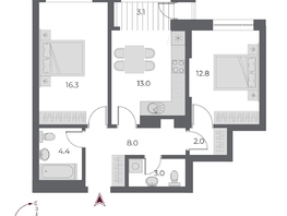 Продается 2-комнатная квартира ЖК ОСКАР, дом 1, 62.4  м², 12775000 рублей