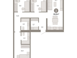 Продается 3-комнатная квартира ЖК Европейский берег, дом 49, 93.82  м², 14380000 рублей