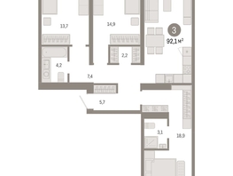 Продается 3-комнатная квартира ЖК Европейский берег, дом 49, 92.12  м², 14110000 рублей