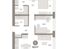 Продается 2-комнатная квартира ЖК Европейский берег, дом 49, 68.42  м², 12590000 рублей