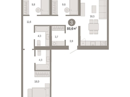 Продается 3-комнатная квартира ЖК Европейский берег, дом 49, 86.6  м², 14110000 рублей