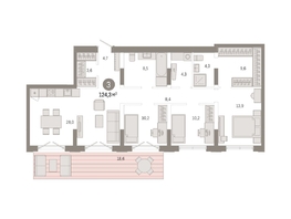 Продается 3-комнатная квартира ЖК Европейский берег, дом 44, 124.3  м², 16230000 рублей