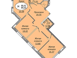 Продается 3-комнатная квартира ЖК Комета - Октябрьский, б/с 1, 89.66  м², 10131580 рублей