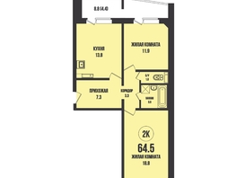 Продается 2-комнатная квартира ЖК Династия, дом 903, 64.5  м², 7120000 рублей