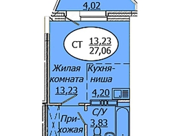 Продается Студия ЖК Комета - Октябрьский, б/с 1, 27.06  м², 3517800 рублей