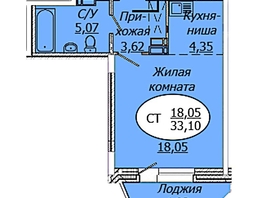 Продается Студия ЖК Комета - Октябрьский, б/с 1, 33.1  м², 4303000 рублей