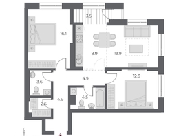Продается 3-комнатная квартира ЖК ОСКАР, дом 1, 75.5 м², 14225000 рублей