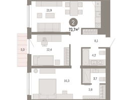 Продается 2-комнатная квартира ЖК Европейский берег, дом 49, 73.67  м², 11380000 рублей