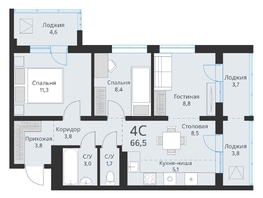 Продается 4-комнатная квартира ЖК Свои люди, дом 2, 60.5  м², 6140000 рублей