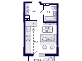 Продается 1-комнатная квартира ЖК Gorizont (Горизонт), 39.1  м², 5600000 рублей