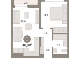 Продается 1-комнатная квартира ЖК Авиатор, дом 3, 40.92  м², 6720000 рублей