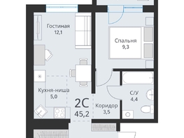 Продается 2-комнатная квартира ЖК Свои люди, дом 2, 43.5  м², 4530000 рублей