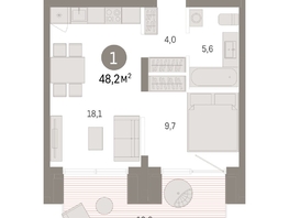 Продается 1-комнатная квартира ЖК Авиатор, дом 3, 48.17  м², 8120000 рублей