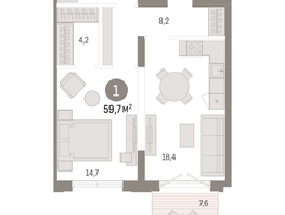 Продается 1-комнатная квартира ЖК Европейский берег, дом 44, 59.7  м², 10720000 рублей