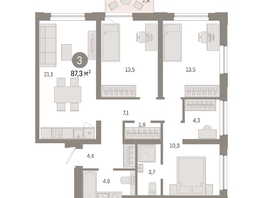 Продается 3-комнатная квартира ЖК Европейский берег, дом 44, 87.3  м², 12760000 рублей