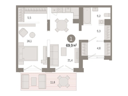 Продается 1-комнатная квартира ЖК Европейский берег, дом 44, 69.9  м², 11890000 рублей