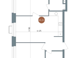 Продается 3-комнатная квартира ЖК 19/56 Кварталы Телецентра, сек 3, 60.51  м², 9300000 рублей