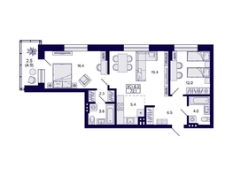 Продается 3-комнатная квартира ЖК Сподвижники, 72.1  м², 7800000 рублей