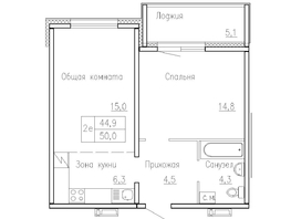 Продается 2-комнатная квартира ЖК Кольца, дом 13а, 50  м², 6200000 рублей