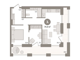 Продается 1-комнатная квартира ЖК Мылзавод, дом 7, 74.93  м², 13920000 рублей