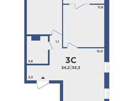 Продается 3-комнатная квартира ЖК Поколение, дом 2, 53.3  м², 6350000 рублей