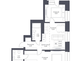 Продается 3-комнатная квартира ЖК Актив, 59.49  м², 9100000 рублей