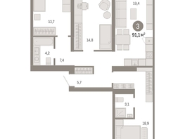 Продается 3-комнатная квартира ЖК Европейский берег, дом 49, 91.06  м², 14350000 рублей