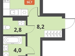 Продается 2-комнатная квартира ЖК Тайгинский парк, дом 3, 50.7  м², 7080000 рублей